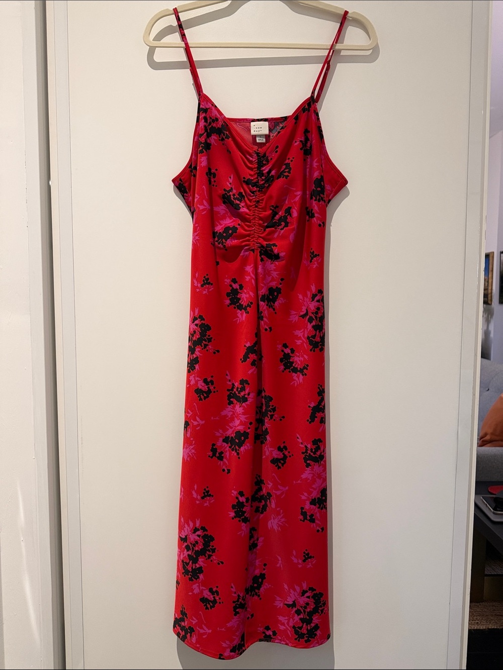 a new day Red Floral Ruched Slip Midi Dress